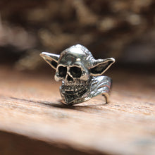 elf skull ring for men made of sterling silver 925 biker style