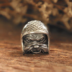 Bulldog dog helmet ring for men made of sterling silver 925 biker style