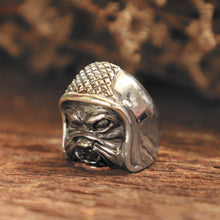 Bulldog dog helmet ring for men made of sterling silver 925 biker style