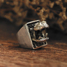 hippopotamus square ring for men made of sterling silver 925 biker style