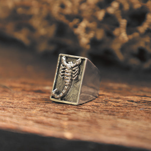 Gothic scorpion square ring for men made of sterling silver 925 biker style