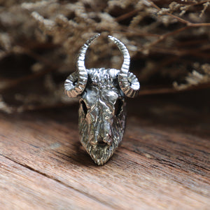 Horned goat ring men sterling silver 925 satanism biker monster pentagram animal