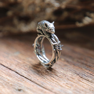 rat mouse Barbed Wire band sterling silver ring 925 unisex punk cute Biker gothic