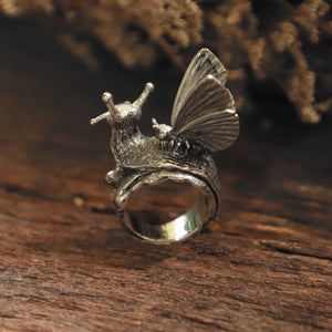 snail and butterfly ring for men made of sterling silver 925 boho style