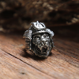 Japanese Samurai lion sterling silver ring 925 Biker men warrior gothic celtic