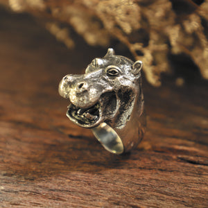 hippopotamus ring for men made of sterling silver 925 biker style
