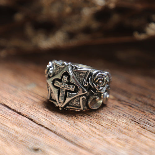 Cross Vintage ring men sterling silver 925 gothic Flower pray jewelry celtic man
