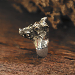 wild boar ring for men made of sterling silver 925 biker style