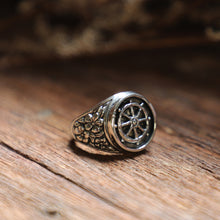 Ship's wheel Pirate Ring men sterling silver 925 Flower boho captain crossbone