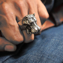 hippopotamus ring for men made of sterling silver 925 biker style