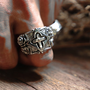 Cross Vintage ring men sterling silver 925 gothic Flower pray jewelry celtic man
