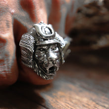 Japanese Samurai lion sterling silver ring 925 Biker men warrior gothic celtic