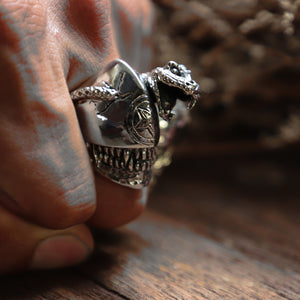 alien snake ring men sterling silver 925 pentagram biker monster cobra gothic
