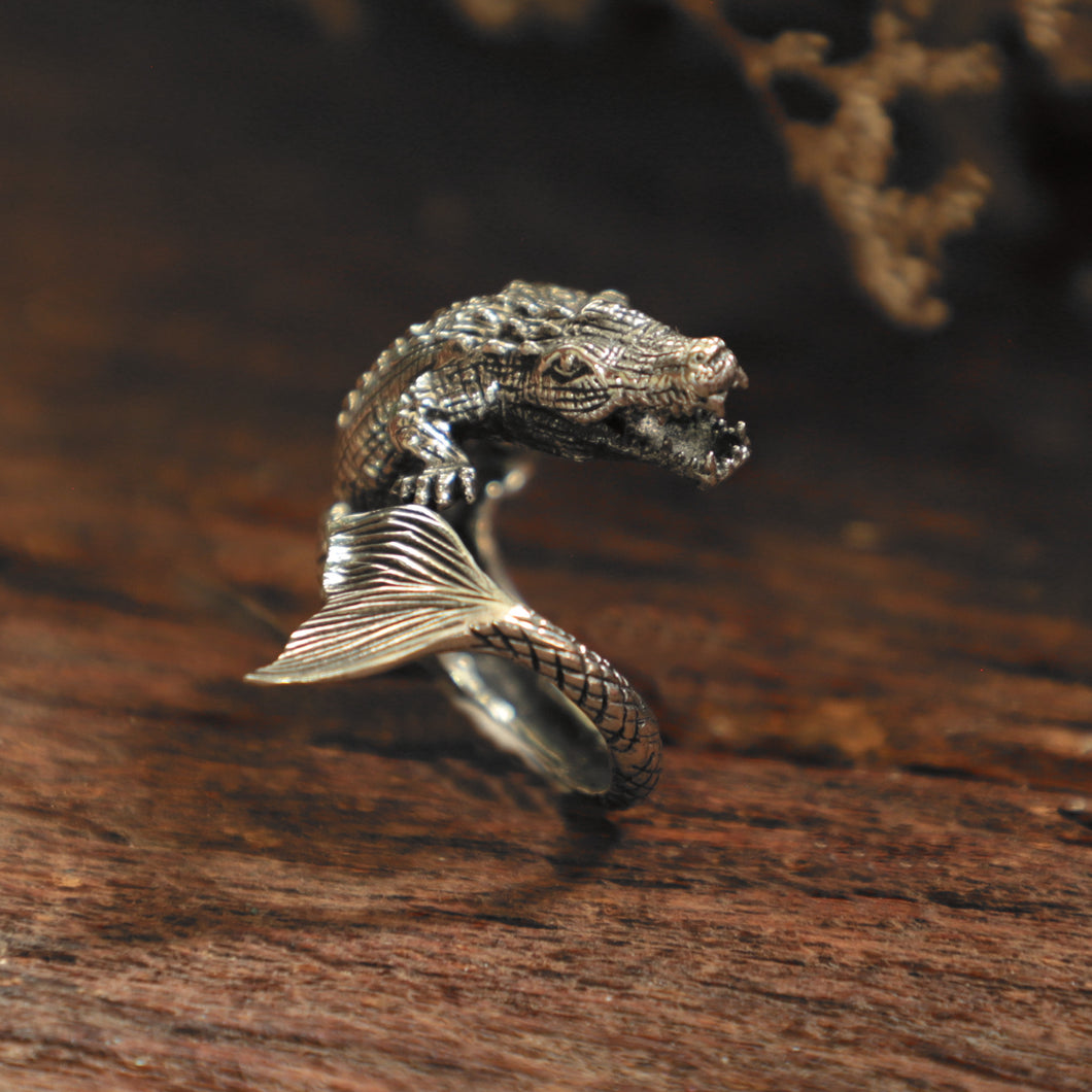 crocodile fish tail ring for unisex made of sterling silver 925 Bohemian style