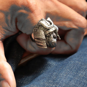 Samurai viking ring for men made of sterling silver 925 biker style