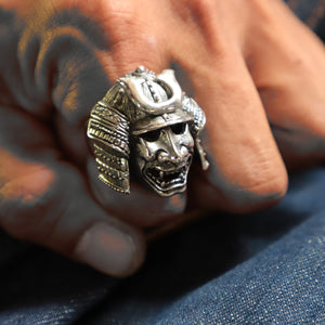 Samurai Mask ring for men made of sterling silver 925 biker style