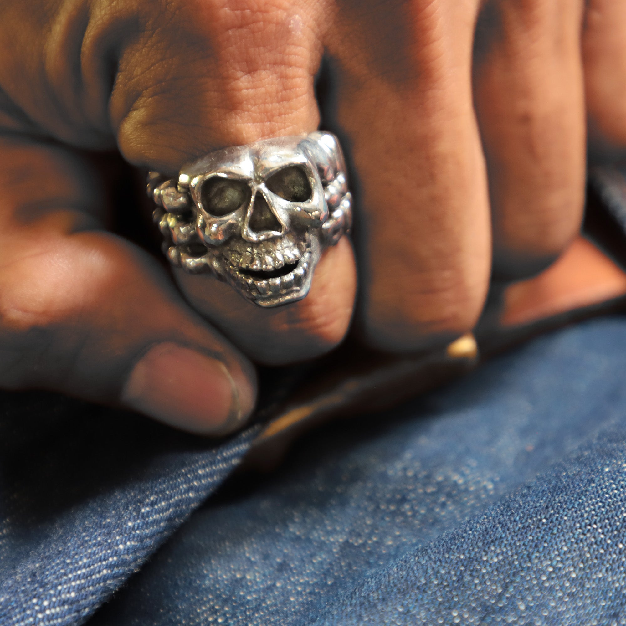 Vintage Solid S925 Sterling Silver Skull Rings for Men – Sunken Skull