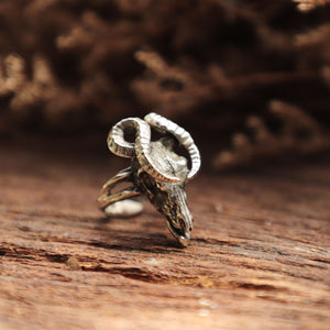 Deer Skull goat horn Ring for women made of sterling silver 925 Bohemian style