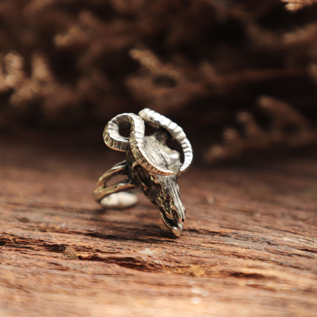 Deer Skull goat horn Ring for women made of sterling silver 925 Bohemian style