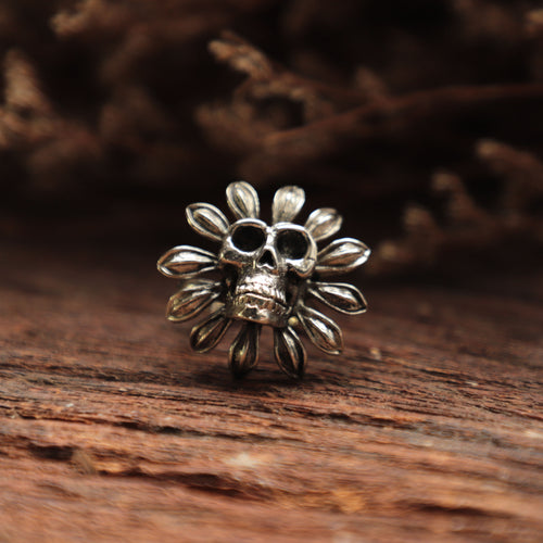 Sunflower flower skull Ring for girl made of sterling silver 925 boho style