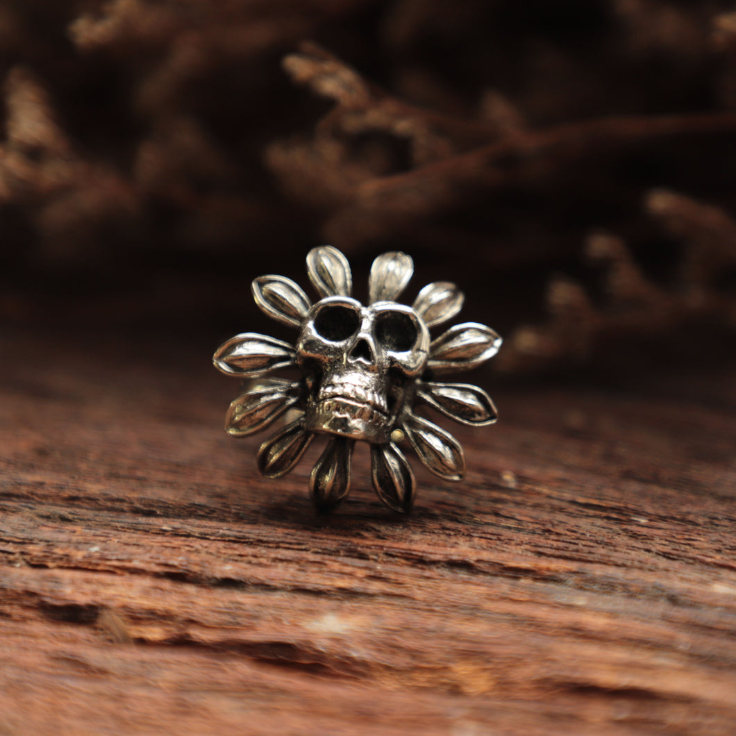 Sunflower flower skull Ring for girl made of sterling silver 925 boho style