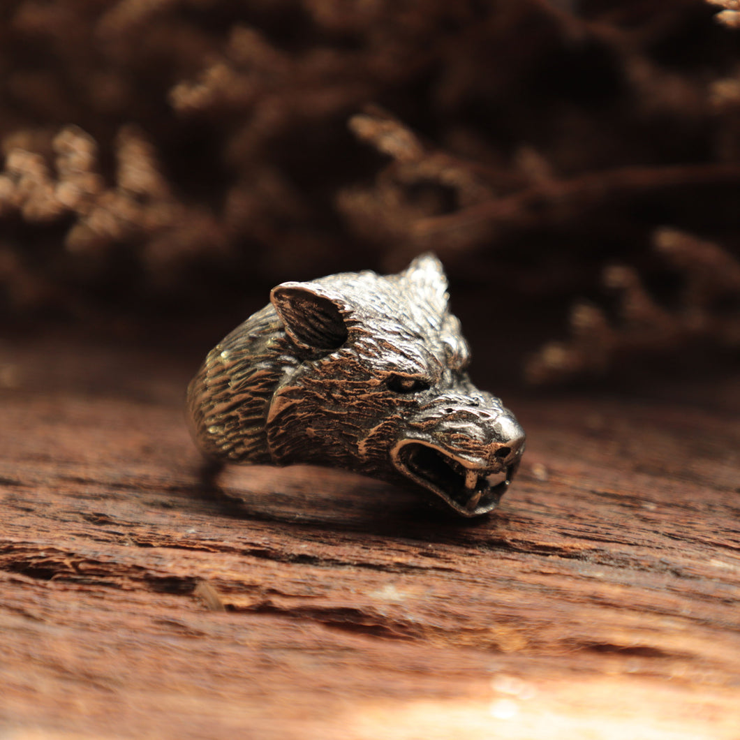 Wolf odin ring for men made of sterling silver 925 viking style