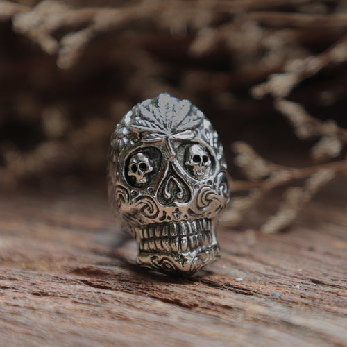 Skull sugar marijuana sterling silver Ring biker men Mexican gothic viking punk