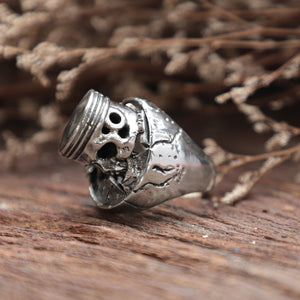 Skull piston head ring men sterling silver Biker viking celtic gothic Chopper