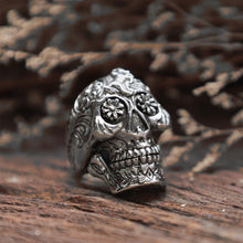 Skull sugar Skittish horse sterling silver ring 925 biker men Mexican gothic viking