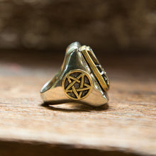 The Sigil of Lucifer Pentagram Baphomet Goat Ring brass silver Seal of Satan 925