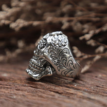 Skull sugar Skittish horse sterling silver ring 925 biker men Mexican gothic viking