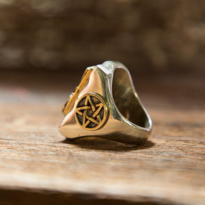 The Sigil of Lucifer Pentagram Baphomet Goat Ring brass silver Seal of Satan 925