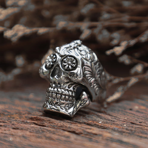 Skull sugar Skittish horse sterling silver ring 925 biker men Mexican gothic viking