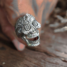 Skull sugar Skittish horse sterling silver ring 925 biker men Mexican gothic viking