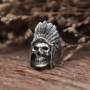 Skull indian made of sterling silver ring 925 for men Biker style