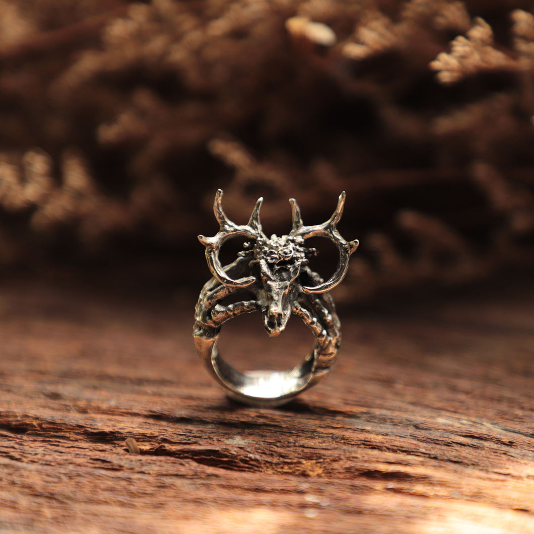 Deer Skull Ring for women made of sterling silver 925 Bohemian style