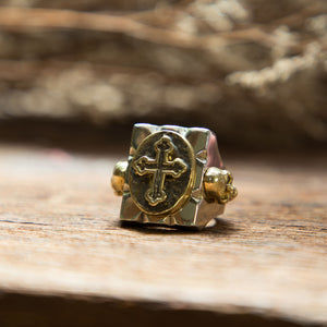 Cross Jesus ring Mexican Biker Skull Vintage Christ sterling silver brass 925