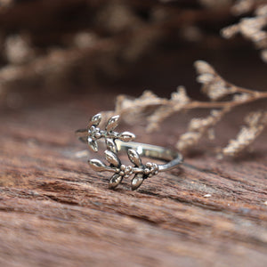 Leaf Branch flower Ring women sterling silver 925 Nature minimal engagement cute