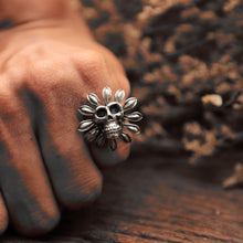 Sunflower flower skull Ring for girl made of sterling silver 925 boho style