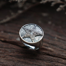 Double stars circle sterling silver ring men biker skull gothic cowboy western