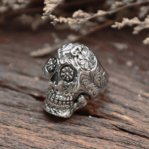 Skull sugar Skittish horse sterling silver ring 925 biker men Mexican gothic viking