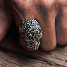Skull sugar marijuana sterling silver Ring biker men Mexican gothic viking punk