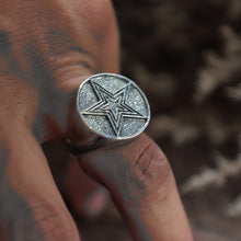 Double stars circle sterling silver ring men biker skull gothic cowboy western