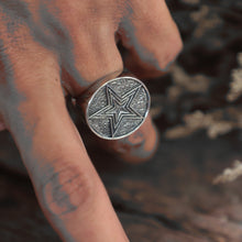 Double stars circle sterling silver ring men biker skull gothic cowboy western