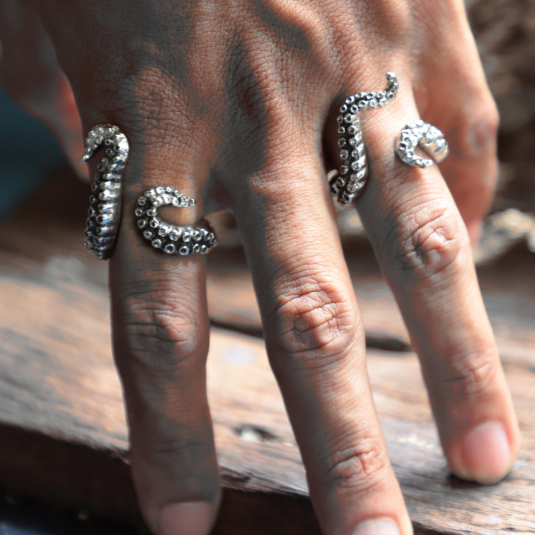 Couple tentacle octopus biker sterling silver ring 925 unisex nautical viking (Including 2 rings)