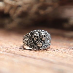 3 skull Gothic ring biker sterling silver Pirate memento mori men viking celtic