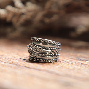 Cigar Band feather Boho silver ring 925 braided knot Mother's day gift eternity
