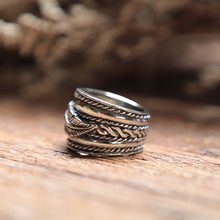 Cigar Band feather Boho silver ring 925 braided knot Mother's day gift eternity