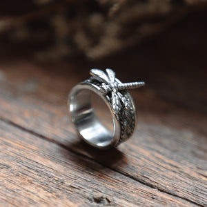 Cigar Band dragonfly ring braided knot Mother's day gift silver eternity Boho