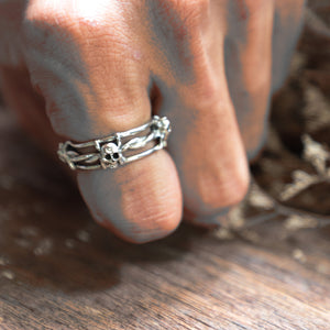 skull Barbed Wire band sterling silver ring 925 punk biker Thorn gift man gothic